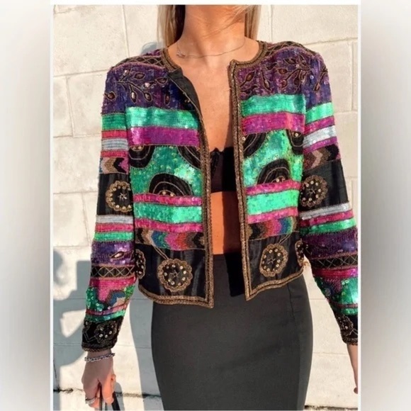 Leslie Fay Jackets & Blazers - Vintage Leslie Fay Beaded Sequin Blazer Jacket Top Medium